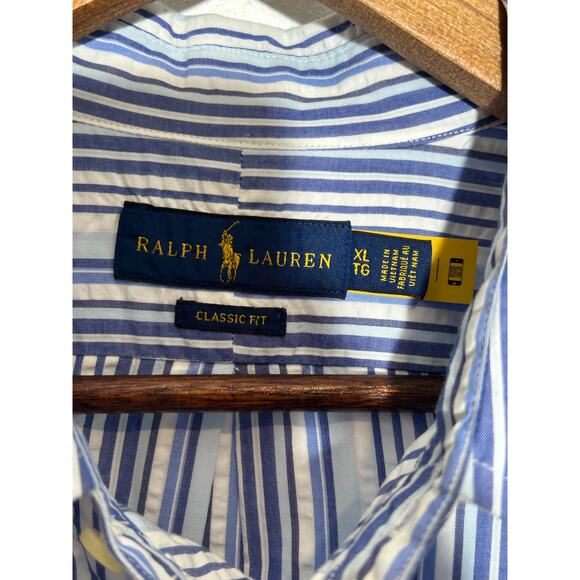 Polo Ralph Lauren Oxford Button Down Short Sleeve Classic Fit Blue Stripe XL - Picture 3 of 5